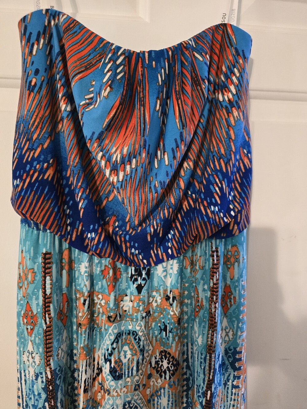 BISOU BISOU Blue & Teal Printed Strapless Maxi Dress - Picture 2 of 5
